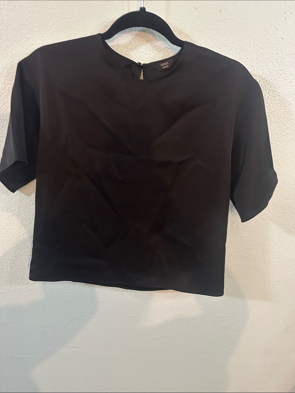 LESET Black Silk Feel Short Sleeve Blouse Top Size XS Made in US